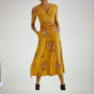 BODEN Carrie Saffron Floral Yellow Mustard Faux Wrap Dress Size 10